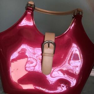 Beijo handbag patent leather Red Shoulder Bag with Tan Strap